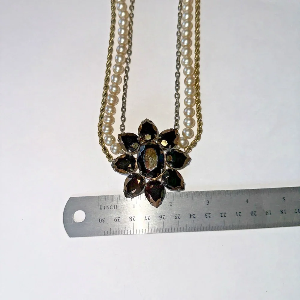 Unbranded Statement Necklace Women OS Gold Silver Pearl Black Crystal Excellent